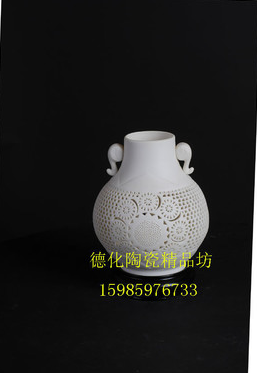 日出德化陶瓷工艺品白瓷瓷雕花瓶花器瓷器摆件陈明华
